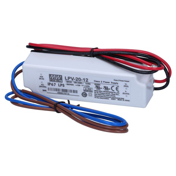 TRANSFORMADOR 220V → 12V 20W (1,67A) MEAN WELL IP67 1