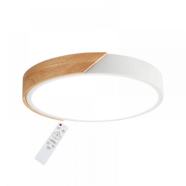 PLAFON LED REDONDO BLANCO Y MADERA 24W CON MANDO A DISTANCIA 3K/4K/6K 1