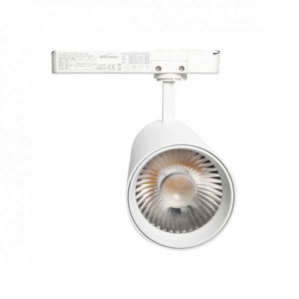 FOCO CARRIL MONOFÁSICO 34-40W (POTENCIA SELECCIONABLE), OPTICA 24°-60° INTERCAMBIABLE, BLANCO, SELECTOR DE TONALIDAD Y 5 AÑOS GARANTÍA 3K/4K/6K 1