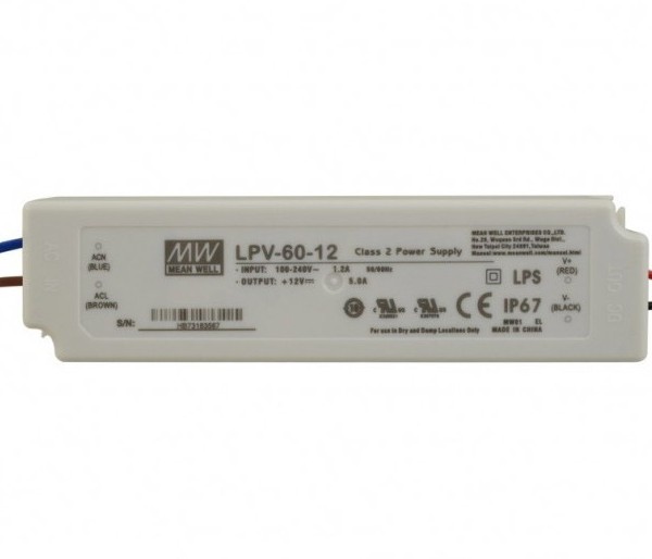 TRANSFORMADOR 220V → 12V 60W (5A) MEAN WELL IP67 1