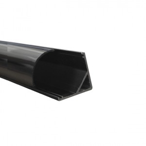 PERFIL SUPERFICIE 45° NEGRO PARA TIRA LED (BARRA 2M) + DIFUSOR NEGRO + TAPAS FINALES