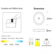 DOWNLIGHT LED REDONDO SUPERFICIE 24W BLANCO CON SELECTOR DE POTENCIA (18-20-22-24W) SENSOR CREPUSCULAR Y MOVIMIENTO 3K/4K/6K